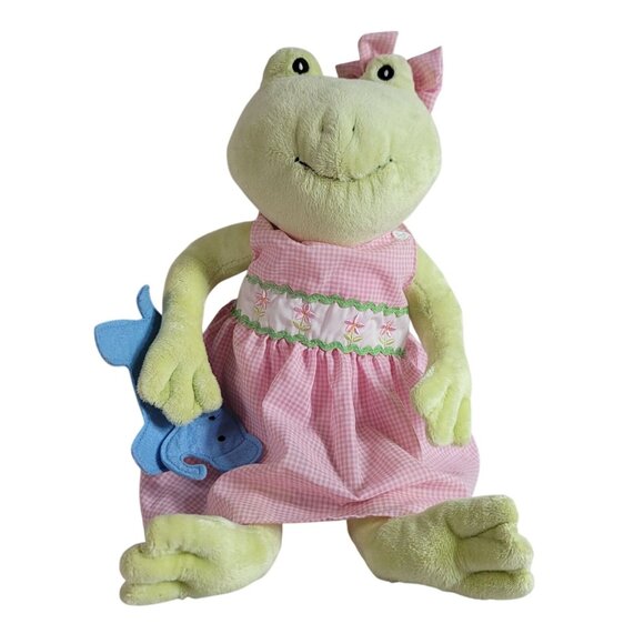 Kelly B Rightsell Hattie Frog Plush Doll Green 18" Gingham Dress Bows Elephant - Picture 1 of 10